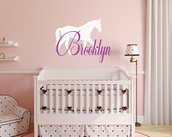 Horse Wall Decal, Horse Decor, Horse Nursery, Equine Nursery, Equine Wall Decal, Nursery Name Decal, Personalized Horse Decal - WD0109