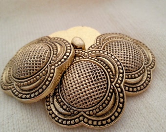 4 Gold tone buttons - large vintage Victorian style faux rivetted, 28mm 1 1/8"