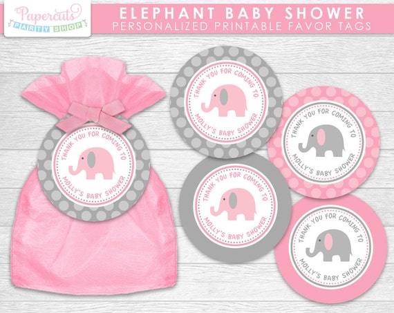 Elephant Theme Baby Shower Favor Tags | Pink & Grey ...