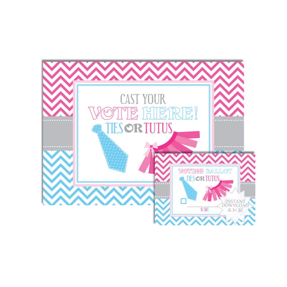 Tutus & Ties Gender Reveal Voting Cards-Pink Or Blue Voting