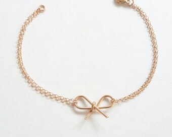 Rose Gold Bow Bracelet, Bridesmaid Gift ,Friendship Bracelet, bridesmaid Jewelry, Tie the Knot gift ,Will you Be my Bridesmaid