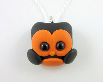 Halloween Owl Charm Necklace Polymer Clay