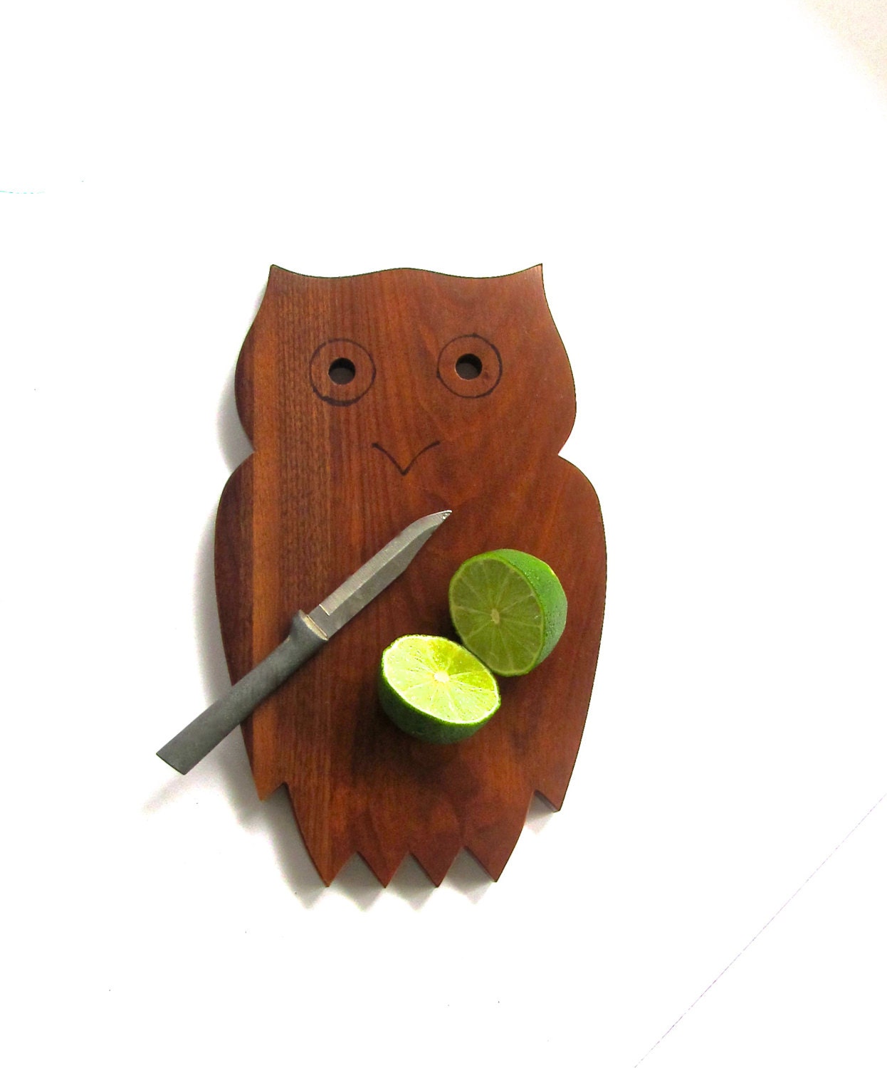 Owl Cutting Board Walnut Hardwood Excellent by BellaLaineVintage