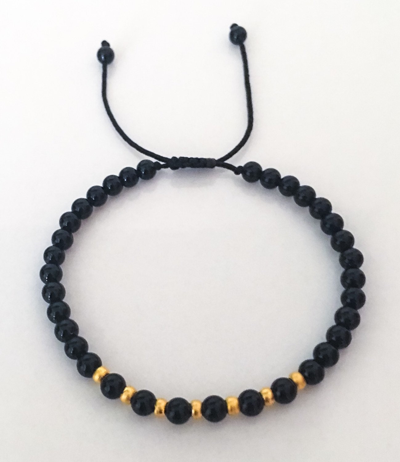 Genuine Black Onyx & Gold Plated Spacer Adjustable Yoga
