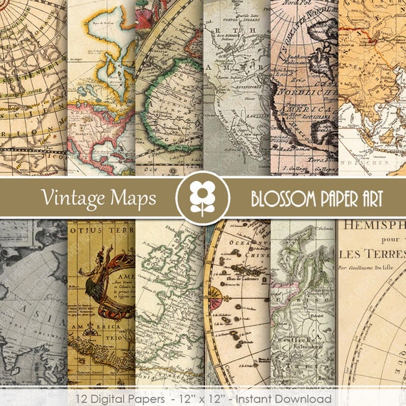 Maps Digital Paper Maps Digital Paper Pack Old Maps Vintage