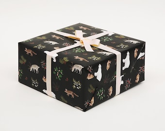 Winter Animals Christmas Wrapping Paper Black - Holidays