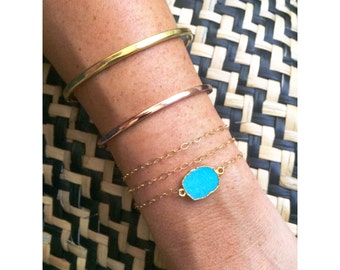 Turquoise Gold Bracelet / Wrap Bracelet / Stacking Bracelet / Layering / Native Stone Bracelet / Gift