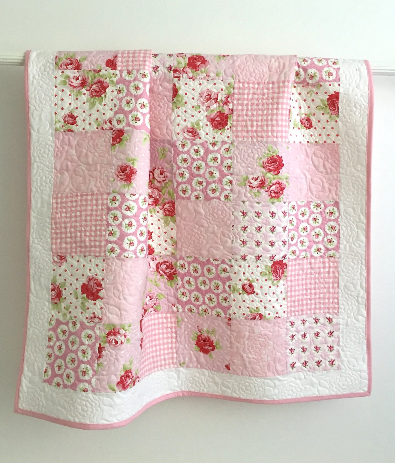 Adorable Baby Girl Quilt with Tiny Pink Roses