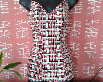 1950s Swimsuit 50s Helanca swimsuit 50s geometric print swimsuit 50s swimwear 50s bathingsuit Atomic print Red Black White VLV Pin up XS S
