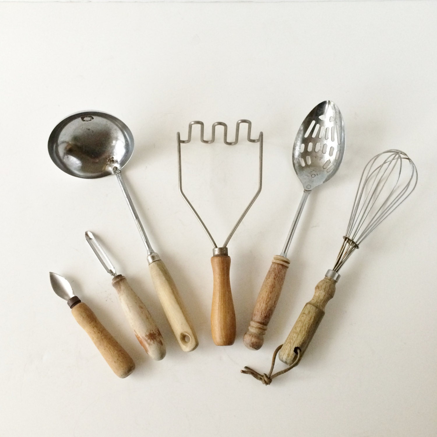 Vintage Kitchen Utensil Collection Rustic Wood Handle Kitchen