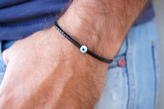 Evil Eye Bracelet Mens Bracelet Black Beaded Bracelet