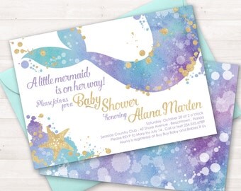 Mermaid Baby Shower Invitation, Mermaid Invitation, Mermaid Shower Invitation, Baby Shower Invite, Little Mermaid, Under the Sea Party