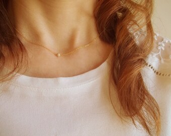 Tiny bead necklace, Dainty necklace, Small necklace, Gold stardust necklace, Everyday layer jewelry