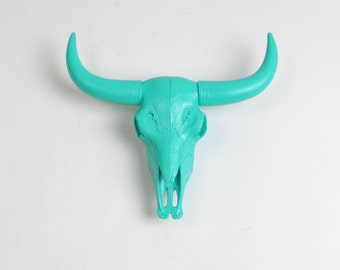 Animal Skull in Turquoise - Resin Bison Skull Head by White Faux Taxidermy - Chic Western Decor - Animal Wall Decor & Hanging Ornament