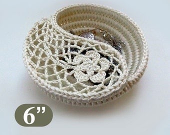 Crochet pattern, 6" Yin Yang jewelry dish, crochet home decor patterns. instant download gift for her. Basket pattern photo tutorial.