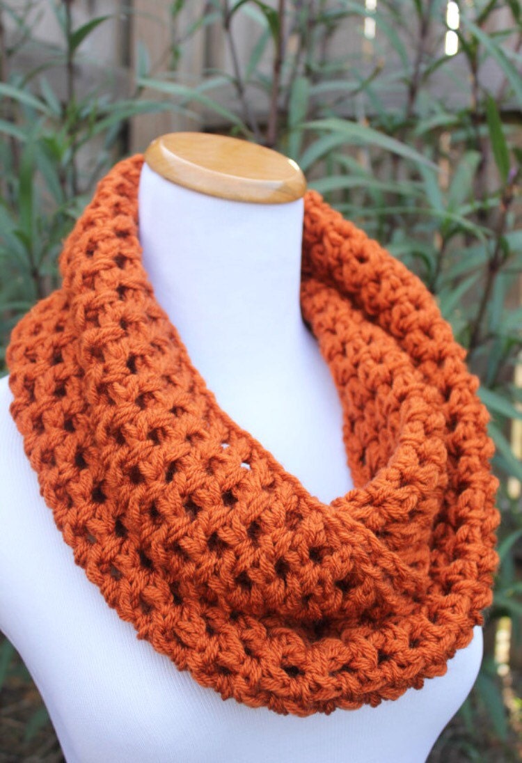 Orange Knit Scarf Pumpkin Infinity Scarf Orange by peonyplush