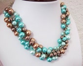Chunky Blue Pearl Necklace, Clustered Pearl Necklace in Aqua, Turquoise, Brown - Bridesmaid Necklace, Pearl Cluster Necklace, Pearl Jewelry Chunky Blue Pearl Necklace, Clustered Pearl Necklace in Aqua, Turquoise, Brown - Bridesmaid Necklace, Pearl Cluster Necklace, Pearl Jewelry