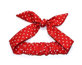 Adjustable Headband, Rosie Wrap, Bandanna, Hair Tie, Baby, Child, Rosie the Riveter Costume, Photo Prop, Rockabilly, Red and White Polka Dot
