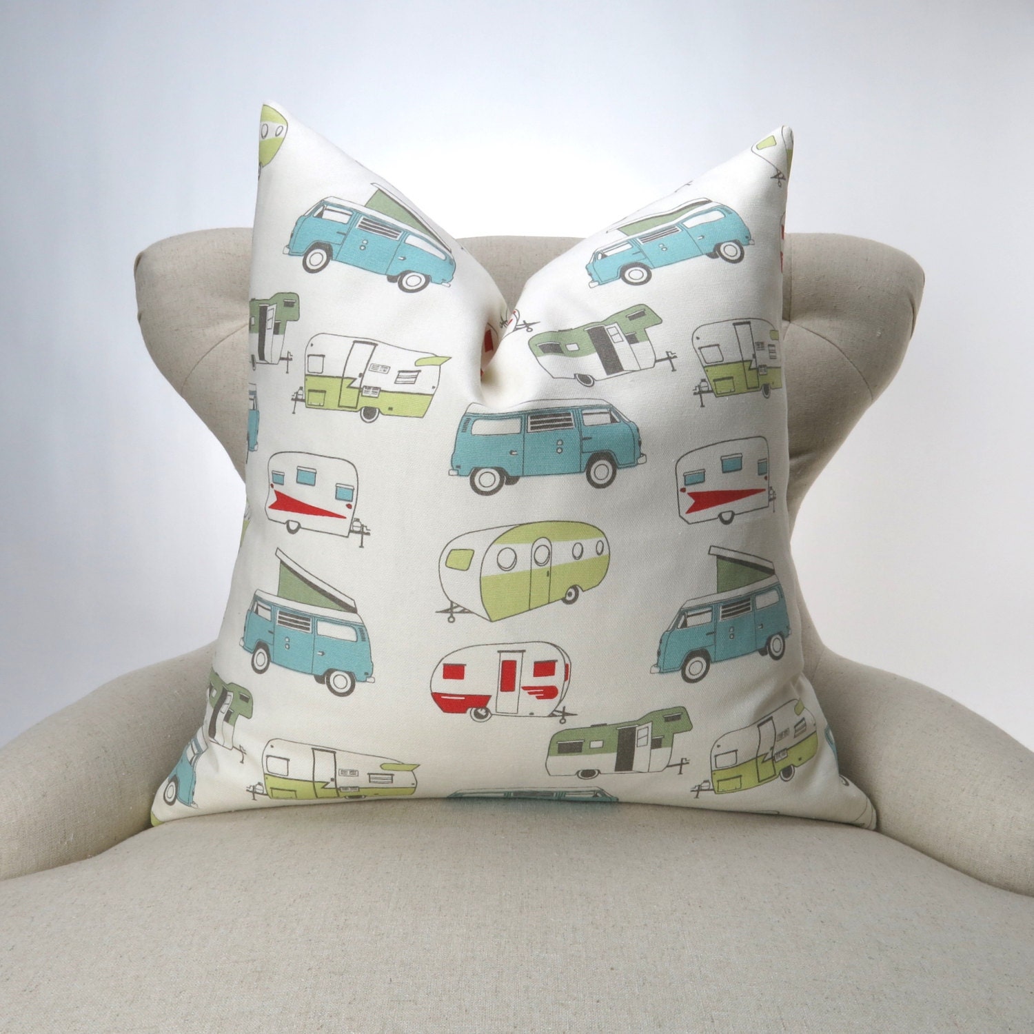 Vintage Camper Pillow Cover MANY SIZES Throw Pillow Euro