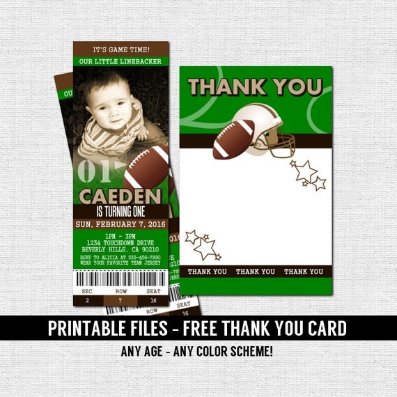 FOOTBALL TICKET INVITATIONS Birthday Party Thank You Card