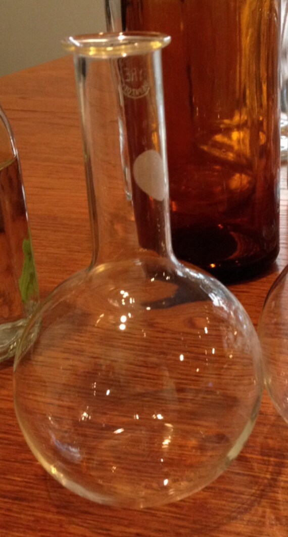 Vintage Glass Round Bottom Flask by SilentStories on Etsy