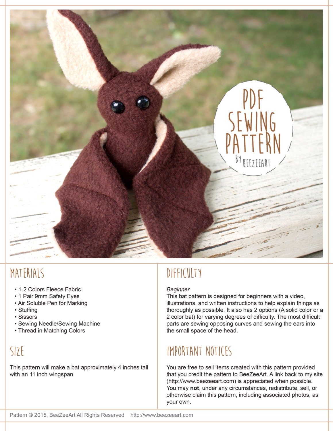 beginner bat sewing pattern stuffed animal pattern bat plush