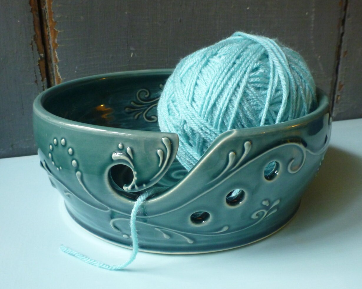 Extra LARGE 9 inch Yarn Bowl Teal Green Crochet Knitting