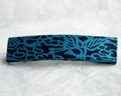 Jumbo Blue Hanji French Barrette Hair Pin OOAK Bird Cloud Designs Navy Turquoise Thick Hair Sturdy Stainless Steel Barrette 8-cm Pin