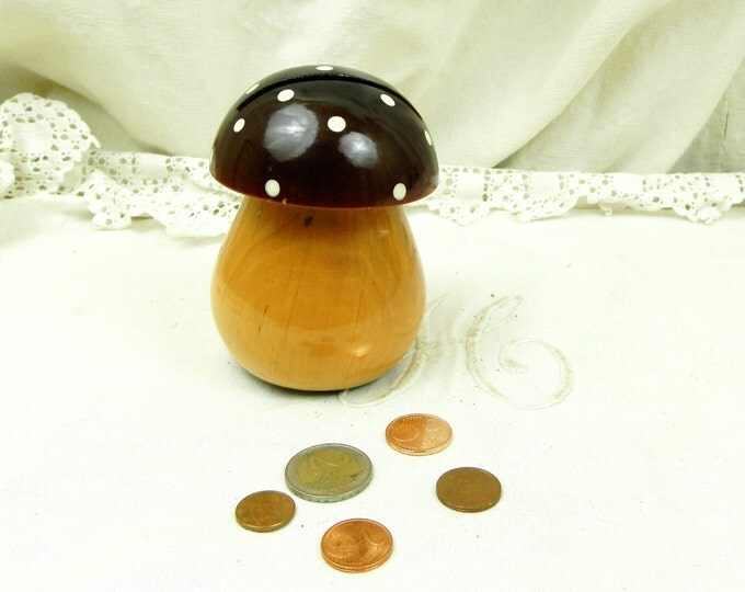 Vintage French Wooden Mushroom Shaped Money Box / Still Bank, Money Safe, Home Decor, Toy, Piggy Bank, Retro, Interior, Forest, Collecting
