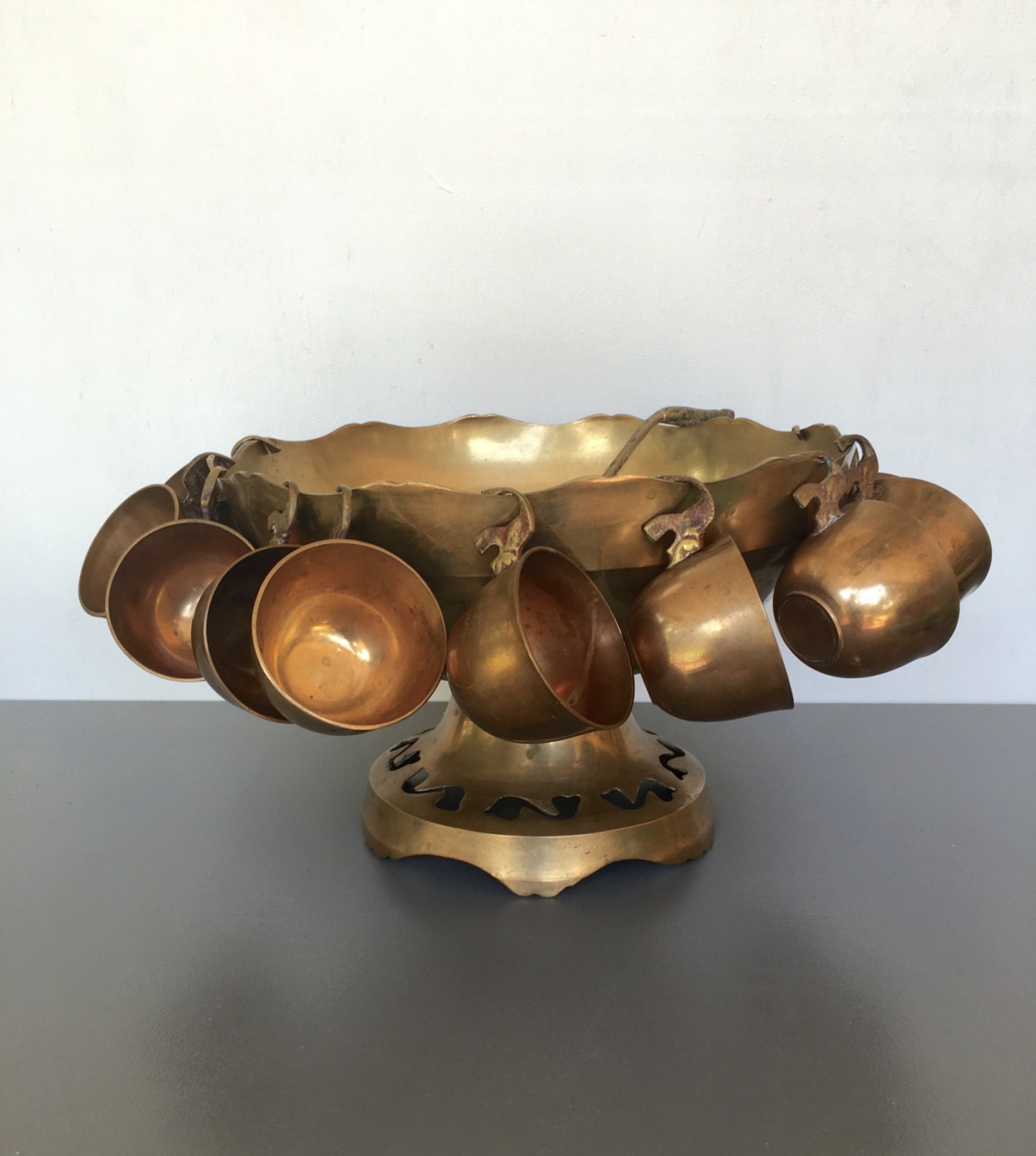 Vintage Brass Punch Bowl Set