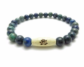 Namaste Healing Mala Bracelet,Yoga Jewelry,Lotus Spiritual Chrysocolla Wrist Mala,Meditation Bracelet,Gemstone Mala,Birthday Gift For Her