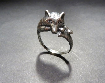Grey Wolf Ring - Animal Ring - Totem Ring - Silver Sculpted Wolf Jewelry - Animal Ring - Dog Ring - Pagan Ring