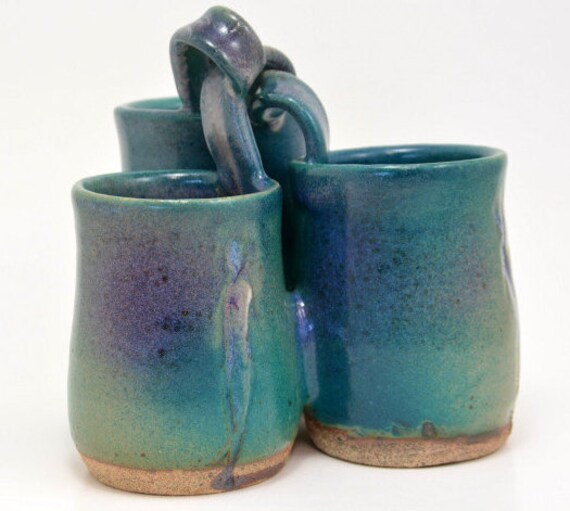 Pottery Ceramic Flatware Caddy for Valentine Handmade Utensil