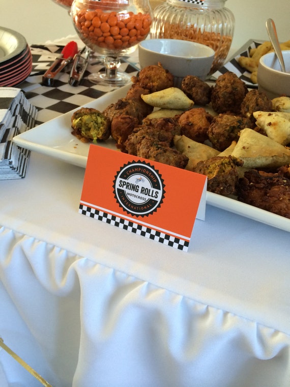 Motocross Birthday Party Tented Food Labels KTM Kawasaki Yamaha 