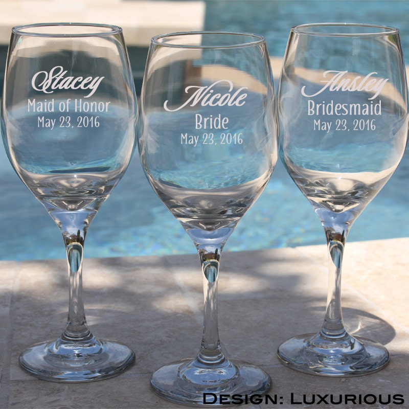 6 Laser Engraved Bridesmaid Wine Glasses by EverythingDecorated