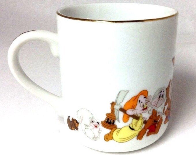 Vintage Disney Coffee Mug Snow White 7 Dwarfs 3 1/2 Inch, Walt Disney World Porcelain Mug