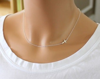Sideways Cross Necklace, Dainty Gold Cross Necklace, Cross Necklace Women, Silver Cross Necklace, Sideways Necklace, Layering Necklace