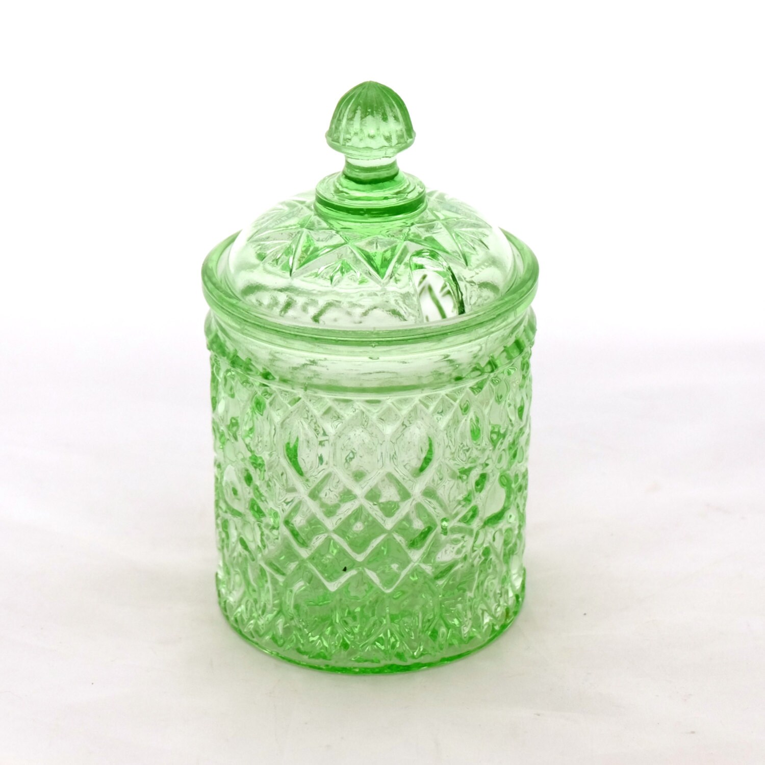 Green Glass Honey Pot Art Deco Honey Jar Lidded Glass Jam