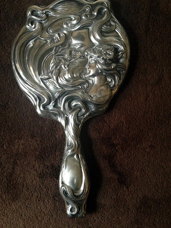 Reserved for Marissa Silver Plate Art Nouveau Hand Mirror