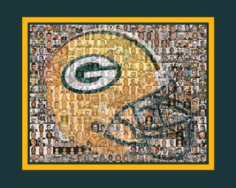 Green Bay Packers Mosaic Print Art Designed Using Over 100 of the Greatest Packer Players of All Time.