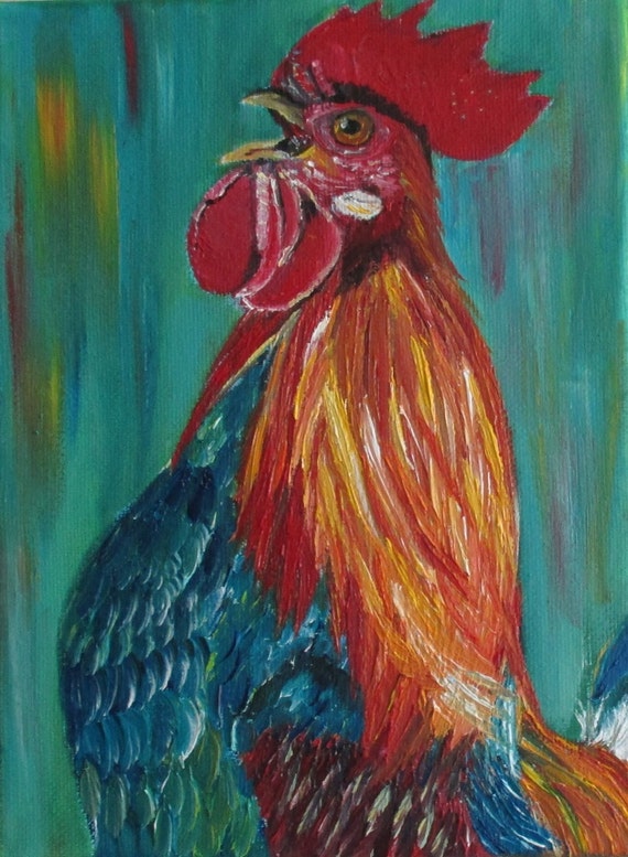 rooster painting bird painting crowing rooster original