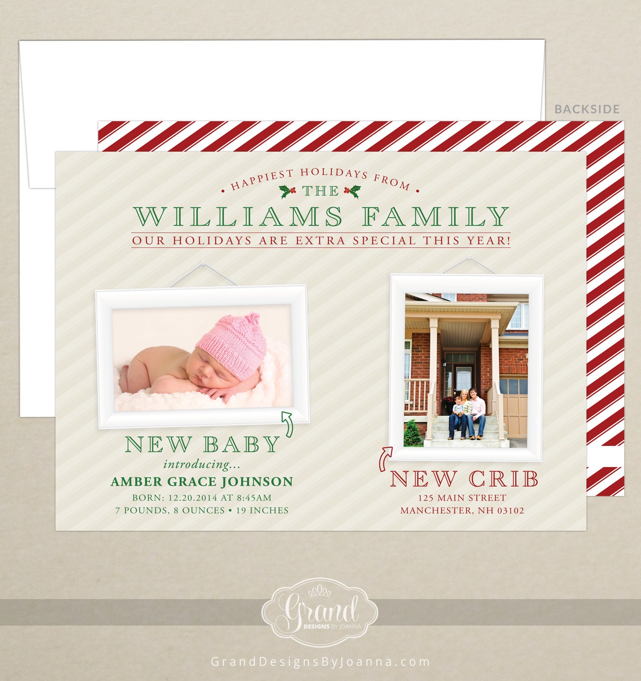 FREE SHIPPING New Baby New Crib Holiday Card Photo Card