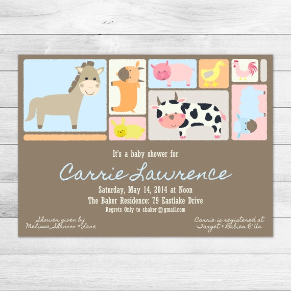 Items similar to Farm Animals Printable Baby Shower Invitation on Etsy