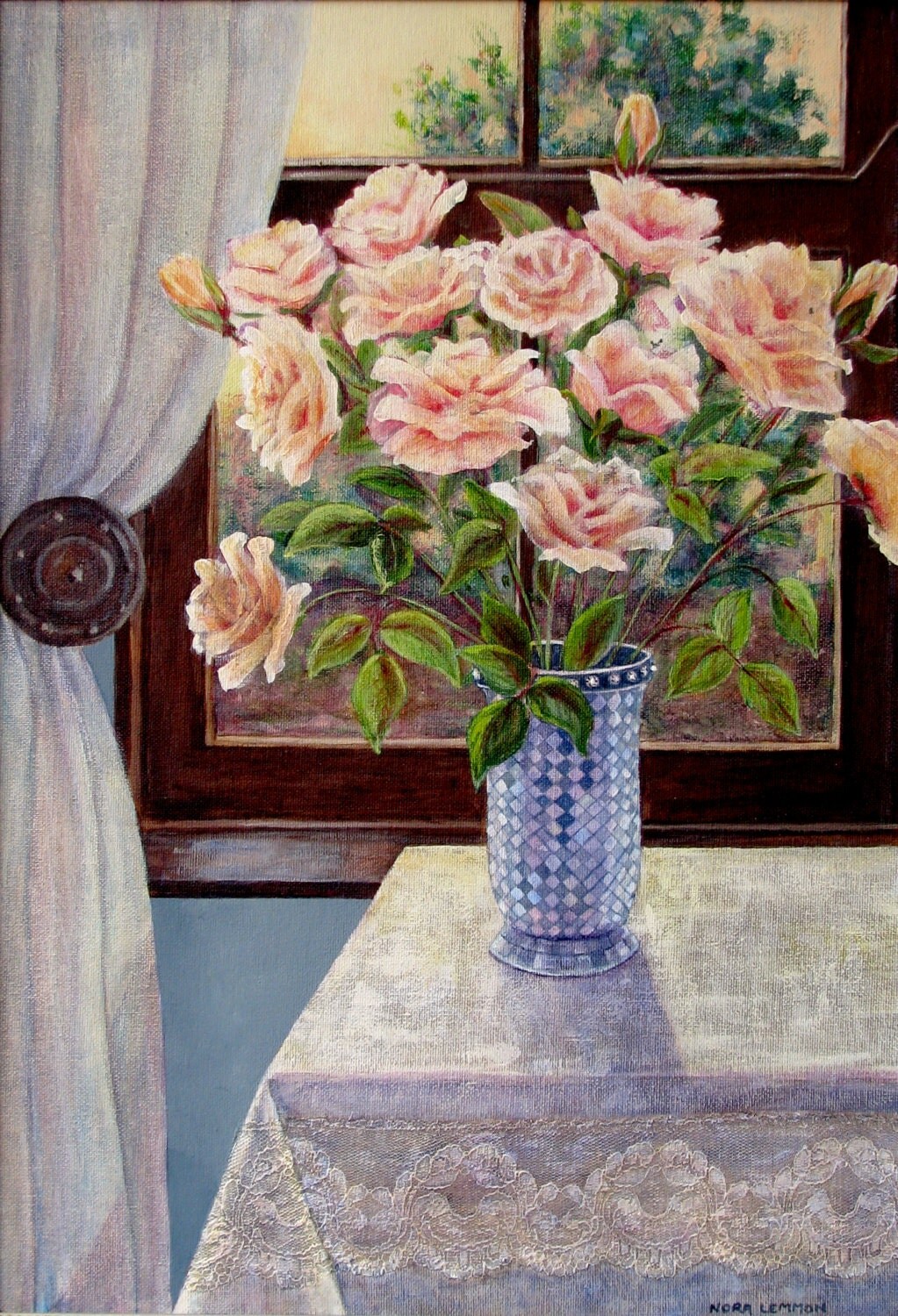 Painting Art Decor Linen & Lace acrylic and collage from