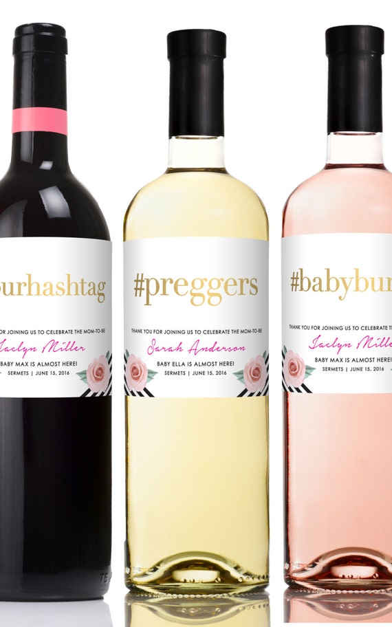 Baby Shower Wine Labels - Sip and See - Baby Sprinkle Favor Champagne Labels - Preggers - Baby Shower Decorations Printable