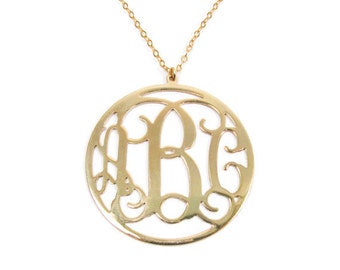 Round Monogram Necklace. 1.25" gold plated. Personalized Initial monogram necklace. Personalized gift. Gold monogram necklace. Gifts