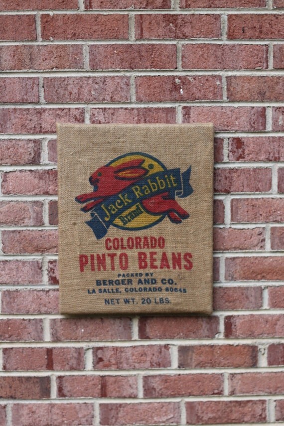 Jack Rabbit Brand Pinto Beans Burlap Sack Wall Haning