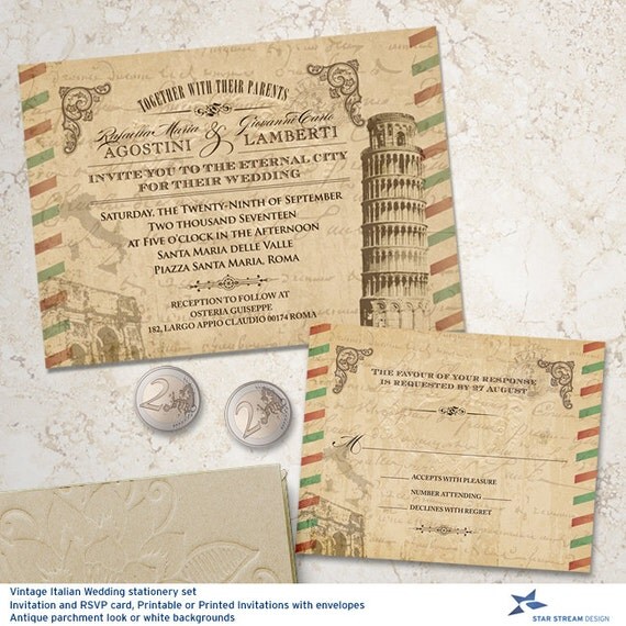 Vintage Italian Wedding Stationery Set by StarStreamDesign on Etsy