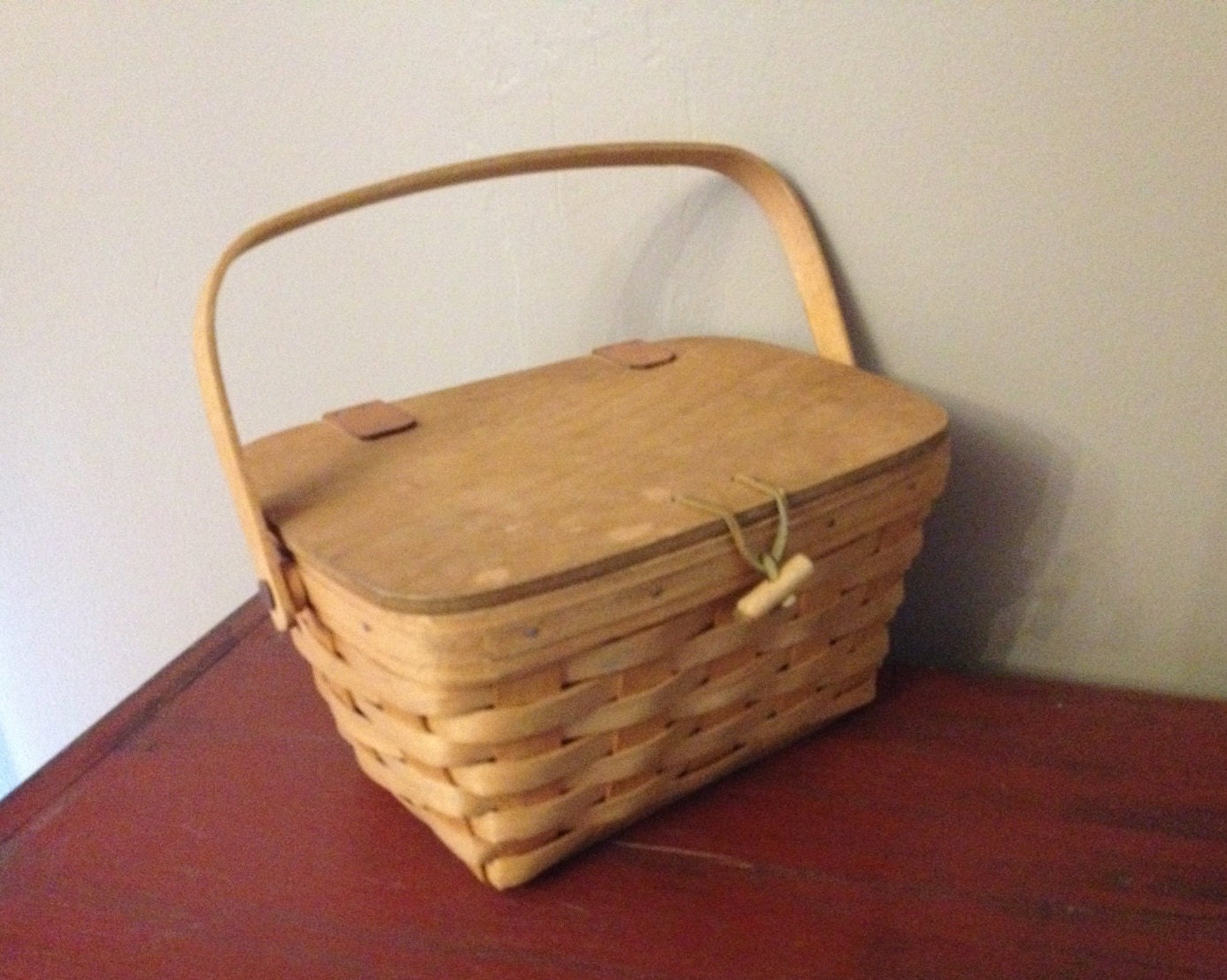 Vintage Longaberger Basket, Small Picnic or Large Purse, Hinged Lid