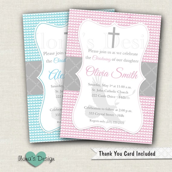 Bird Baptism Invitation Christening Invite Girl baptism